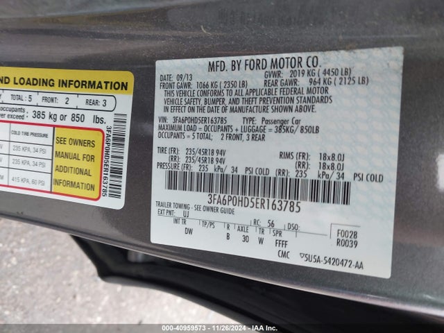 Ford FUSION SE 2014 3FA6P0HD5ER163785 Image 9