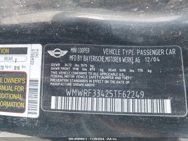 2005 MINI COOPER WMWRF33425TF62249 Photo 8