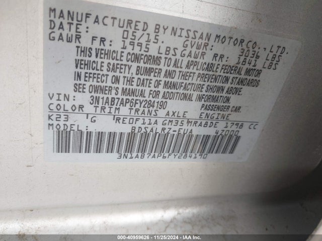 Nissan SENTRA SR 2015 3N1AB7AP6FY284190 Image 9