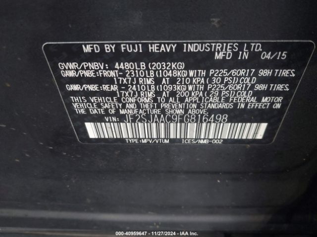 JF2SJAAC9FG816498 Subaru Forester 2.5i