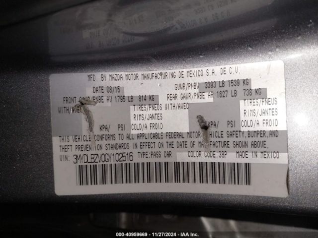3MYDLBZV0GY102516 Scion IA