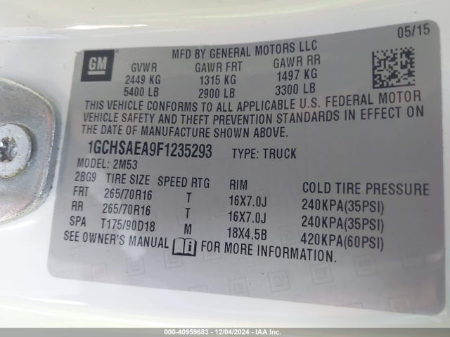 1GCHSAEA9F1235293 Chevrolet Colorado Wt