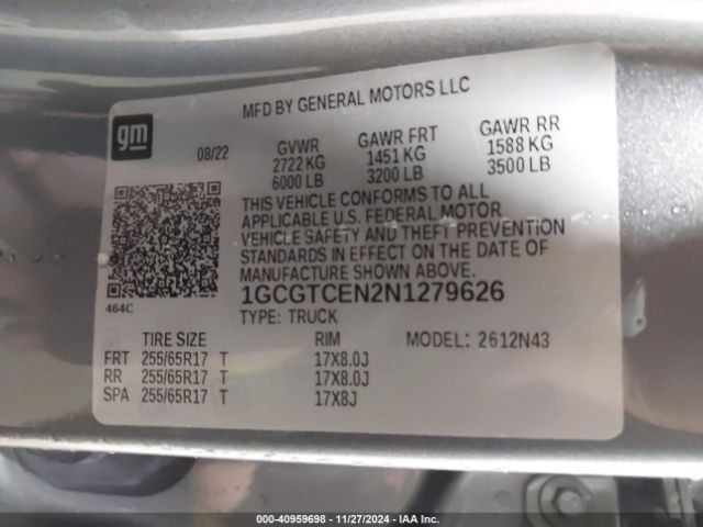 1GCGTCEN2N1279626 Chevrolet Colorado 4wd  Short Box Lt