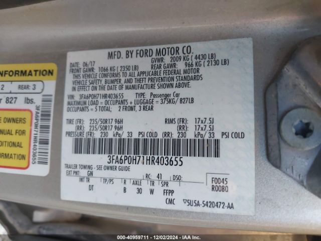 3FA6P0H71HR403655 Ford FUSION SE