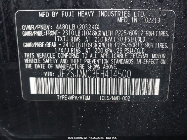 JF2SJAMC3EH414500 Subaru Forester 2.5i Touring