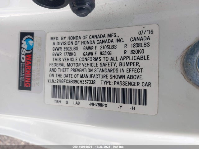 Honda Civic Ex-t 2016 2HGFC3B39GH357338 Image 9