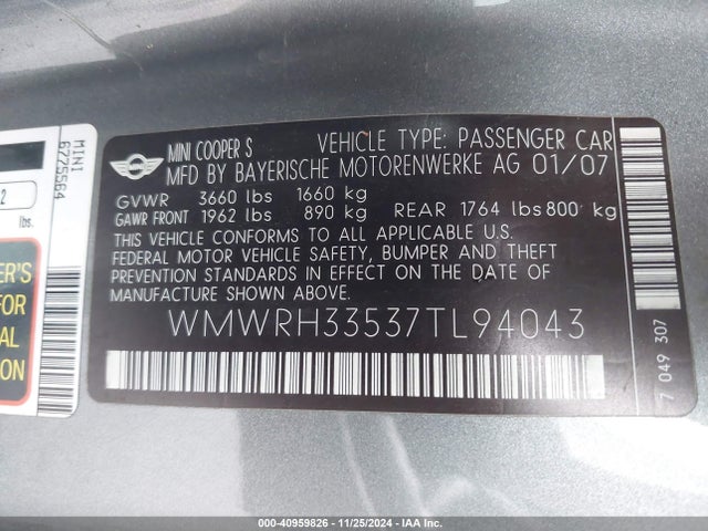 2007 MINI COOPER S WMWRH33537TL94043 Photo 8
