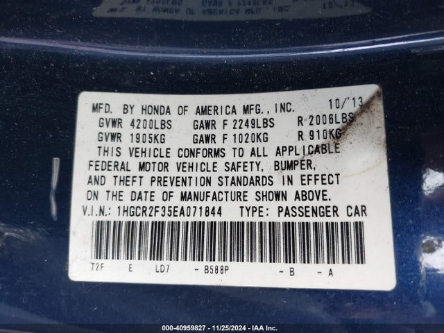 Honda ACCORD LX 2014 1HGCR2F35EA071844 Image 9