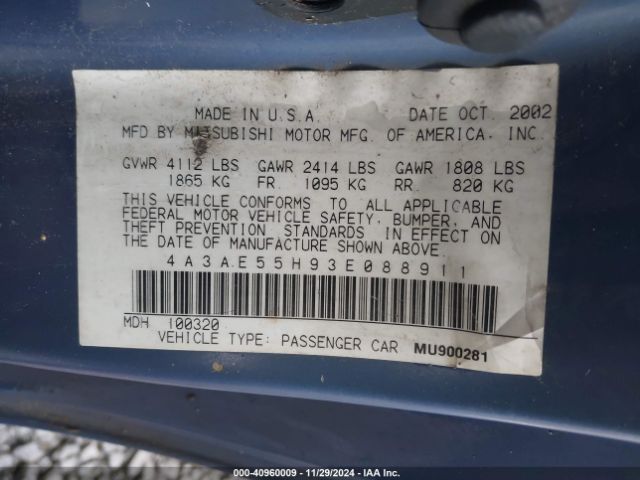2003 MITSUBISHI ECLIPSE SPYDER 4A3AE55H93E088911 Photo 8