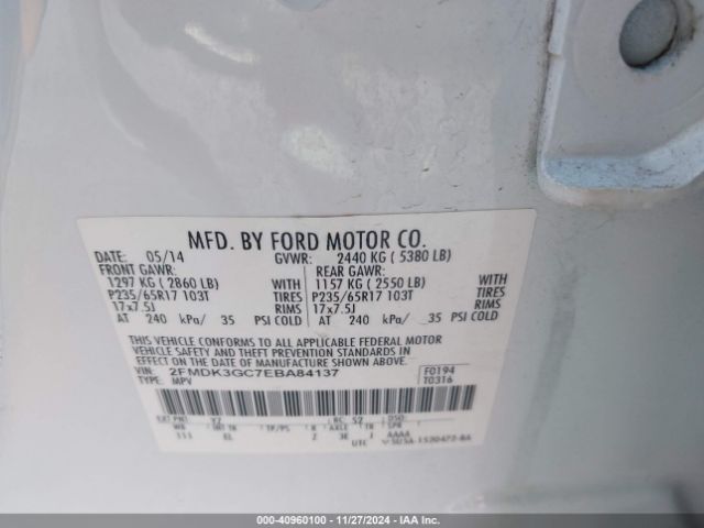 2FMDK3GC7EBA84137 Ford EDGE SE