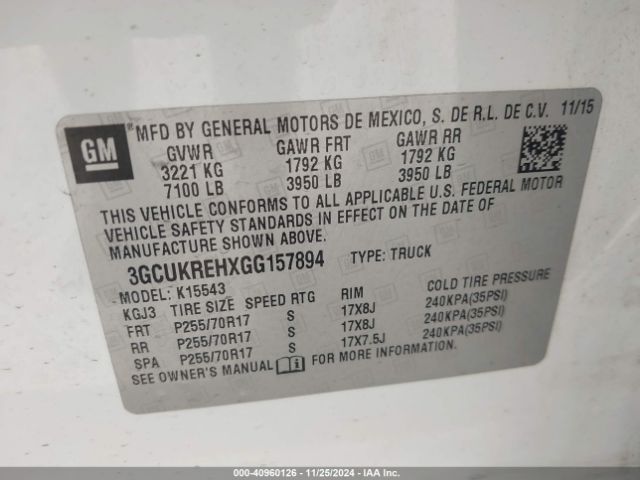 3GCUKREHXGG157894 Chevrolet Silverado 1500 1lt
