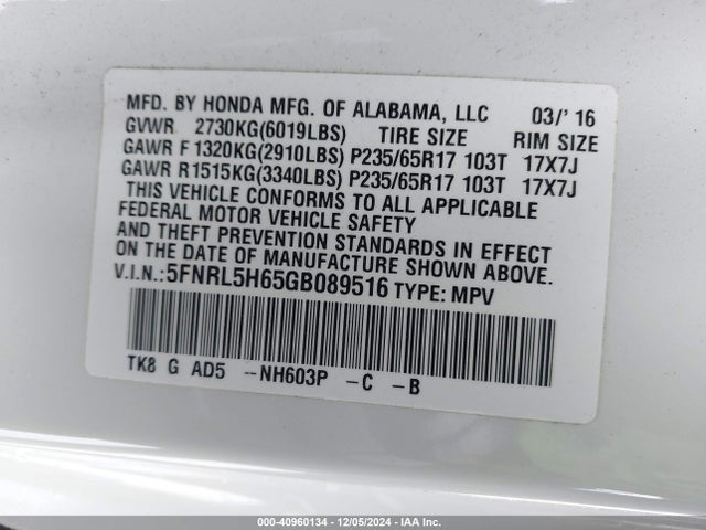 Honda Odyssey Ex-l 2016 5FNRL5H65GB089516 Image 9