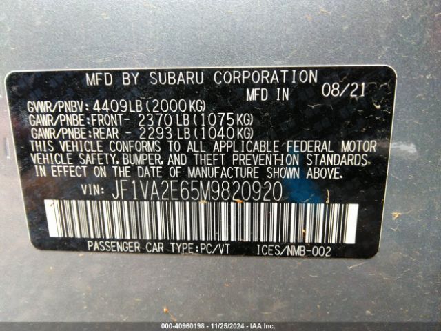 JF1VA2E65M9820920 Subaru Wrx Sti