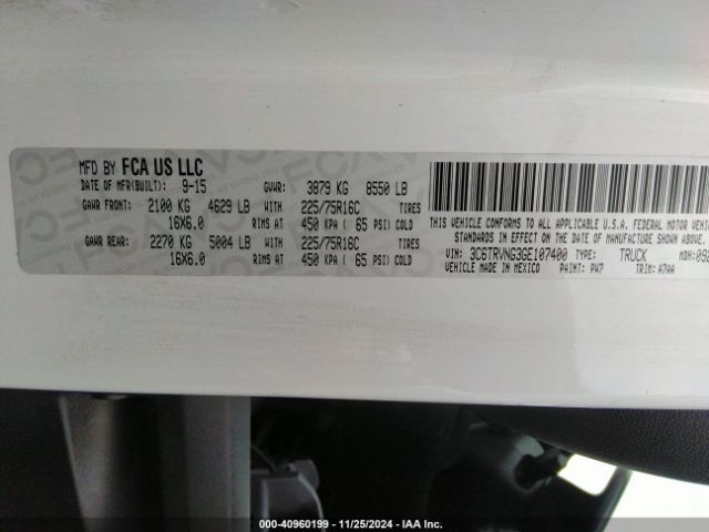 3C6TRVNG3GE107400 RAM Promaster 1500 Low Roof