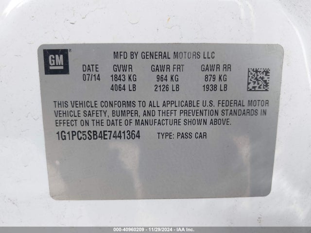 Chevrolet Cruze 1lt Auto 2014 1G1PC5SB4E7441364 Image 9