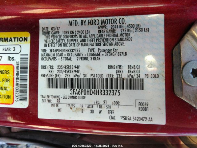 3FA6P0HD4HR332375 Ford FUSION SE
