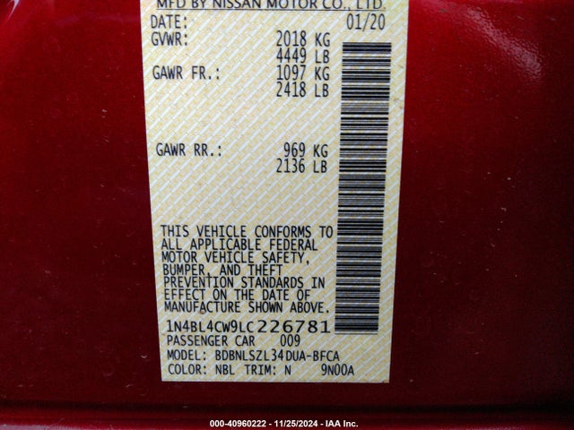 Nissan Altima 2.5 Sr 2020 1N4BL4CW9LC226781 Image 9