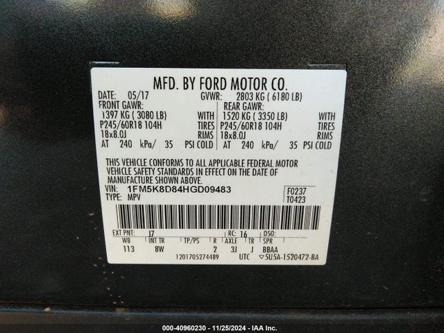 Ford EXPLORER XLT 2017 1FM5K8D84HGD09483 Image 9