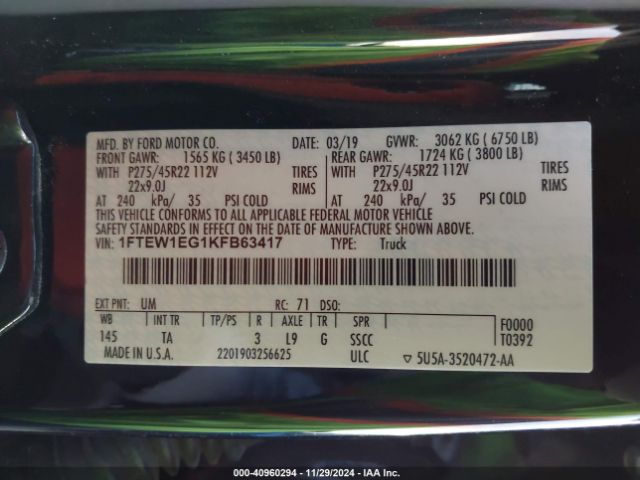 1FTEW1EG1KFB63417 Ford F-150 Limited