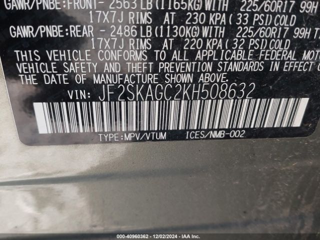 JF2SKAGC2KH508632 Subaru Forester Premium