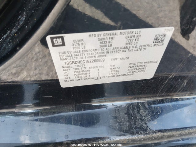 1GCRCREC1EZ200989 Chevrolet Silverado 1500 1lt