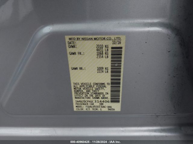 1N4BZ0CPXGC314406 Nissan LEAF SV