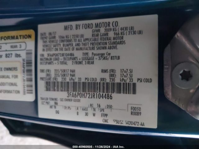 3FA6P0H72JR104486 Ford FUSION SE