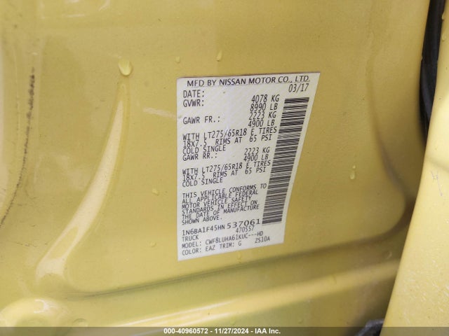 1N6BA1F45HN537061 Nissan Titan Xd Pro-4x Diesel