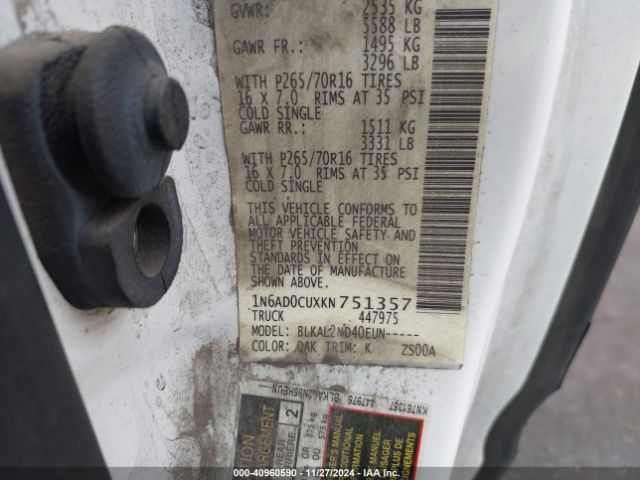1N6AD0CUXKN751357 Nissan Frontier Sv