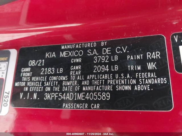 KIA FORTE EX 2021 3KPF54AD1ME405589 Image 9