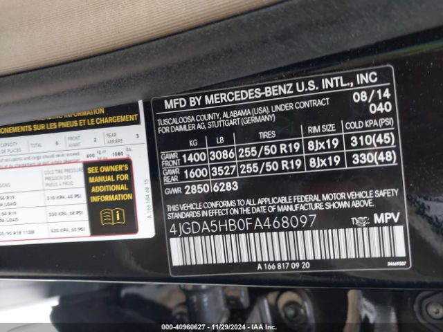 4JGDA5HB0FA468097 Mercedes-Benz Ml 350 4matic