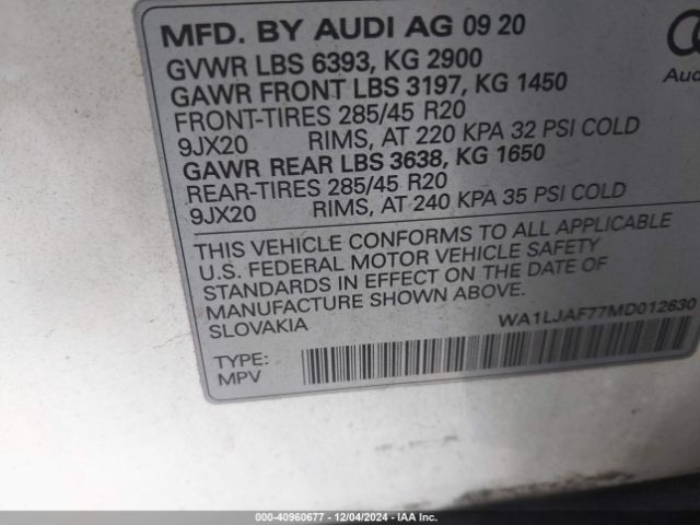 WA1LJAF77MD012630 Audi Q7 Premium Plus 45 Tfsi Quattro Tiptronic