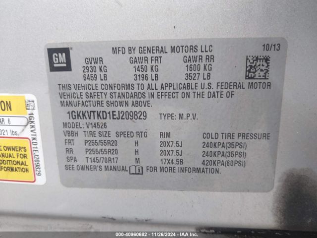 1GKKVTKD1EJ209829 GMC Acadia Denali
