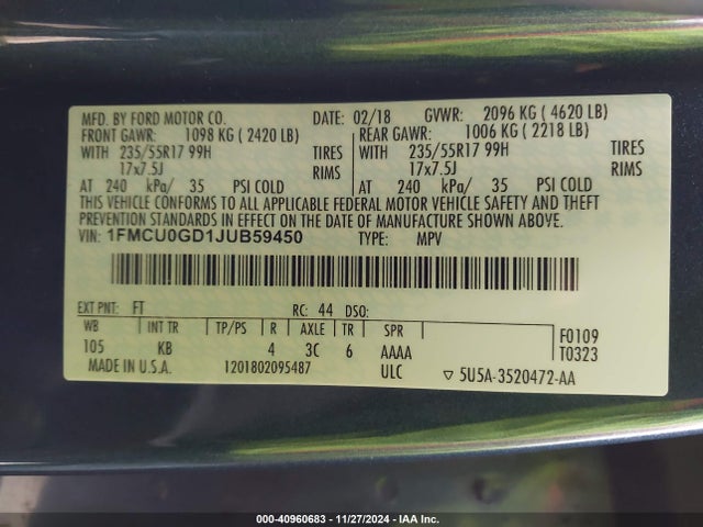 Ford ESCAPE SE 2018 1FMCU0GD1JUB59450 Image 9