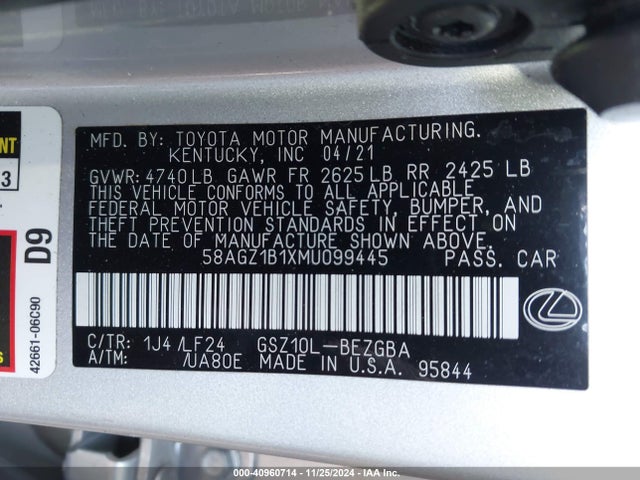 58AGZ1B1XMU099445 Lexus Es 350 F Sport