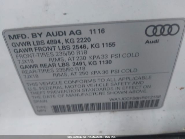 WA1JCCFS6HR012158 Audi Q3 2.0t Premium