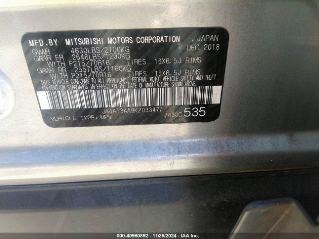 JA4AT3AA9KZ033477 Mitsubishi Eclipse Cross Es
