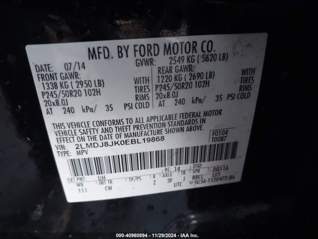 2LMDJ8JK0EBL19868 Lincoln MKX