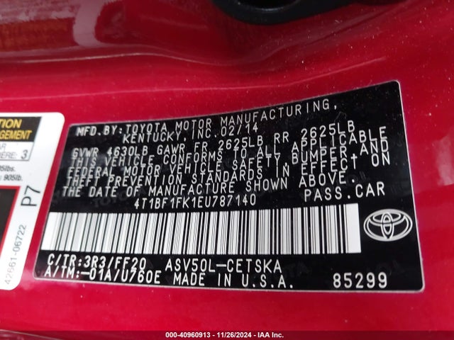 Toyota CAMRY SE 2014 4T1BF1FK1EU787140 Image 9