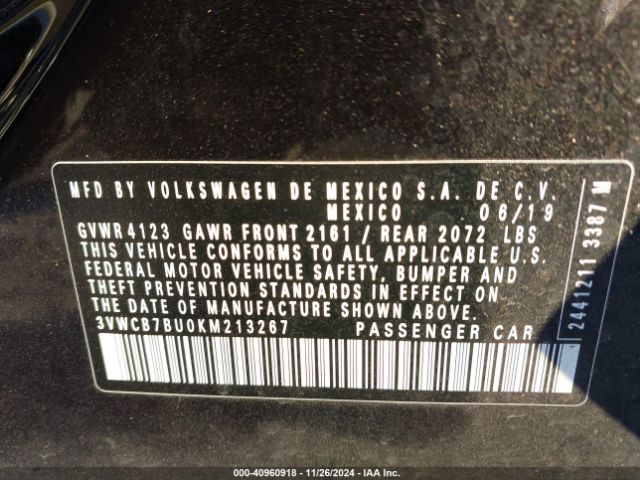 3VWCB7BU0KM213267 Volkswagen Jetta 1.4t R-line/1.4t S/1.4t Se