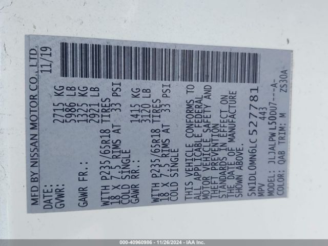 5N1DL0MN6LC527781 Infiniti QX60 PURE