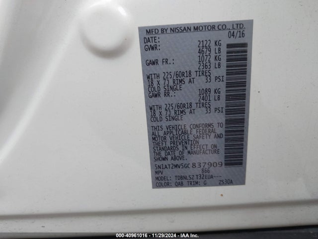 Nissan Rogue Sl 2016 5N1AT2MV5GC837909 Image 9
