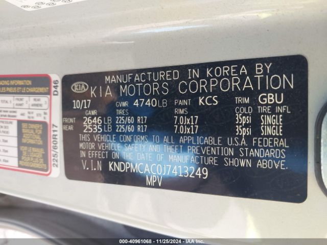 KNDPMCAC0J7413249 KIA Sportage Lx