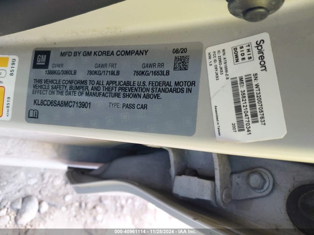 KL8CD6SA8MC713901 Chevrolet Spark Fwd 1lt Automatic