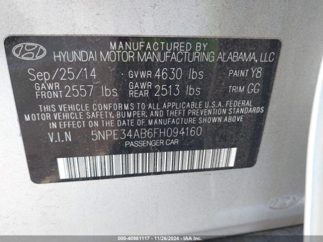 5NPE34AB6FH094160 Hyundai Sonata Sport 2.0t