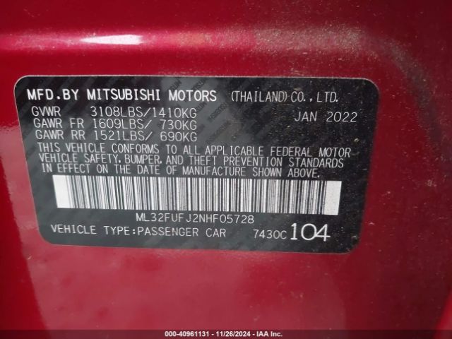 ML32FUFJ2NHF05728 Mitsubishi Mirage G4 Es