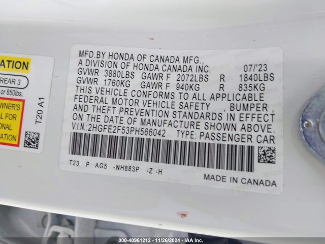 Honda Civic Sport 2023 2HGFE2F53PH566042 Image 9