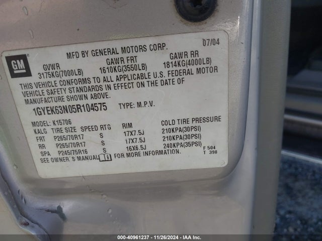 2005 CADILLAC ESCALADE 1GYEK63N05R104575 Photo 8