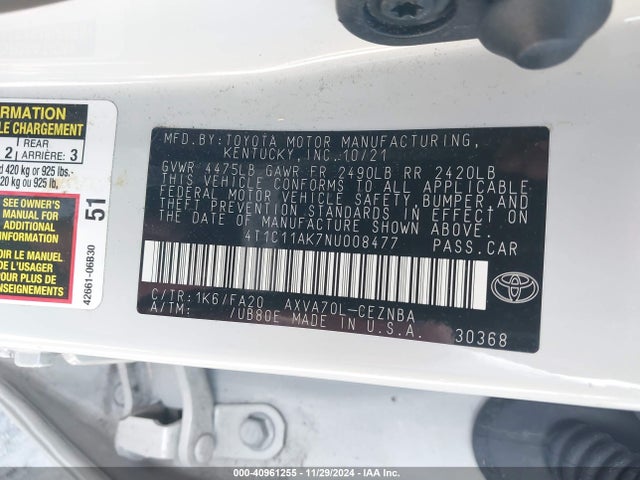 Toyota CAMRY LE 2022 4T1C11AK7NU008477 Image 9