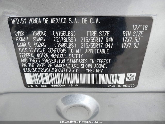 Honda HR-V EX 2019 3CZRU6H58KM703502 Image 9